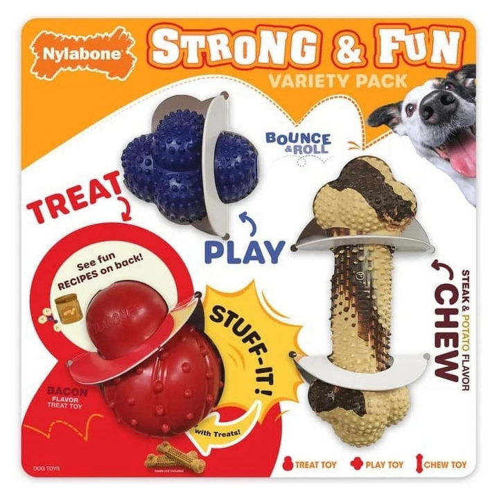 Nylabone Strong & Fun Variety Treat Dog Toy - Fill w/ Treats - 3pk