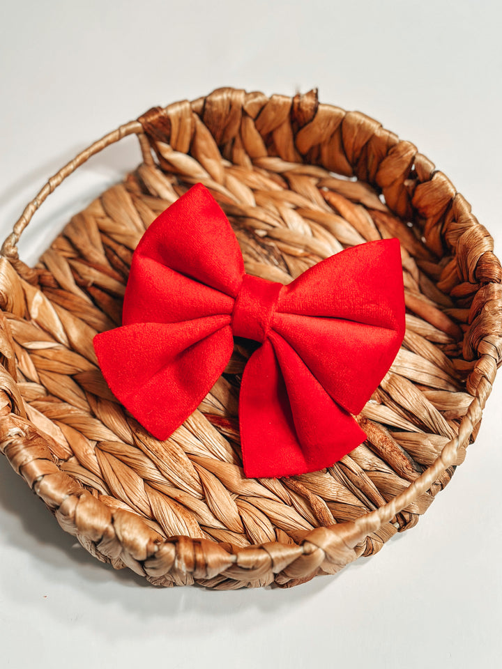 Velvet Sailor Bow - Ruby Red