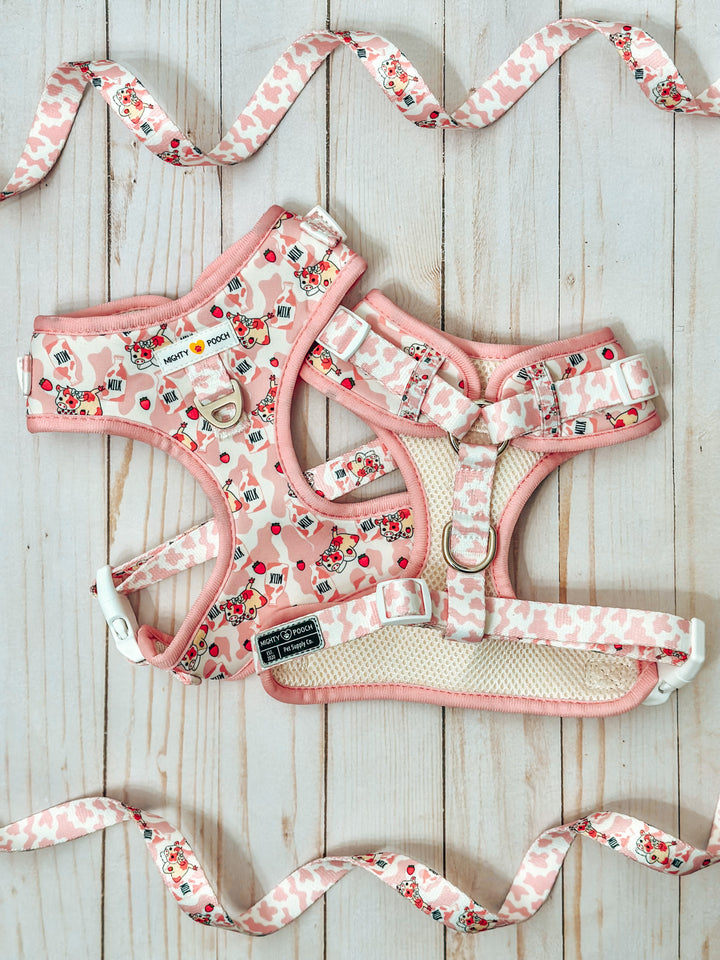 No-Pull Adjustable Harness - Strawberry Cow🍓