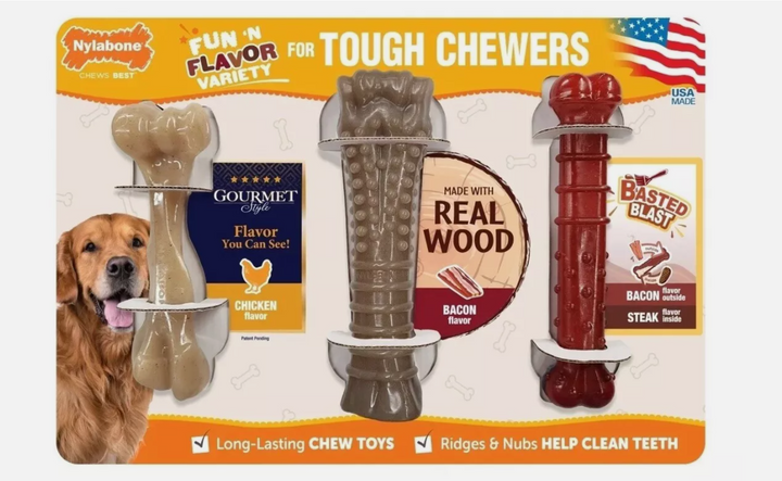 Nylabone Tough Dog Chew Variety Pack, 3 Count